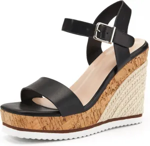 Women's Espadrille Wedge Platform Sandals Open Toe Ankle Buckle Strap Casual Summer Shoes
