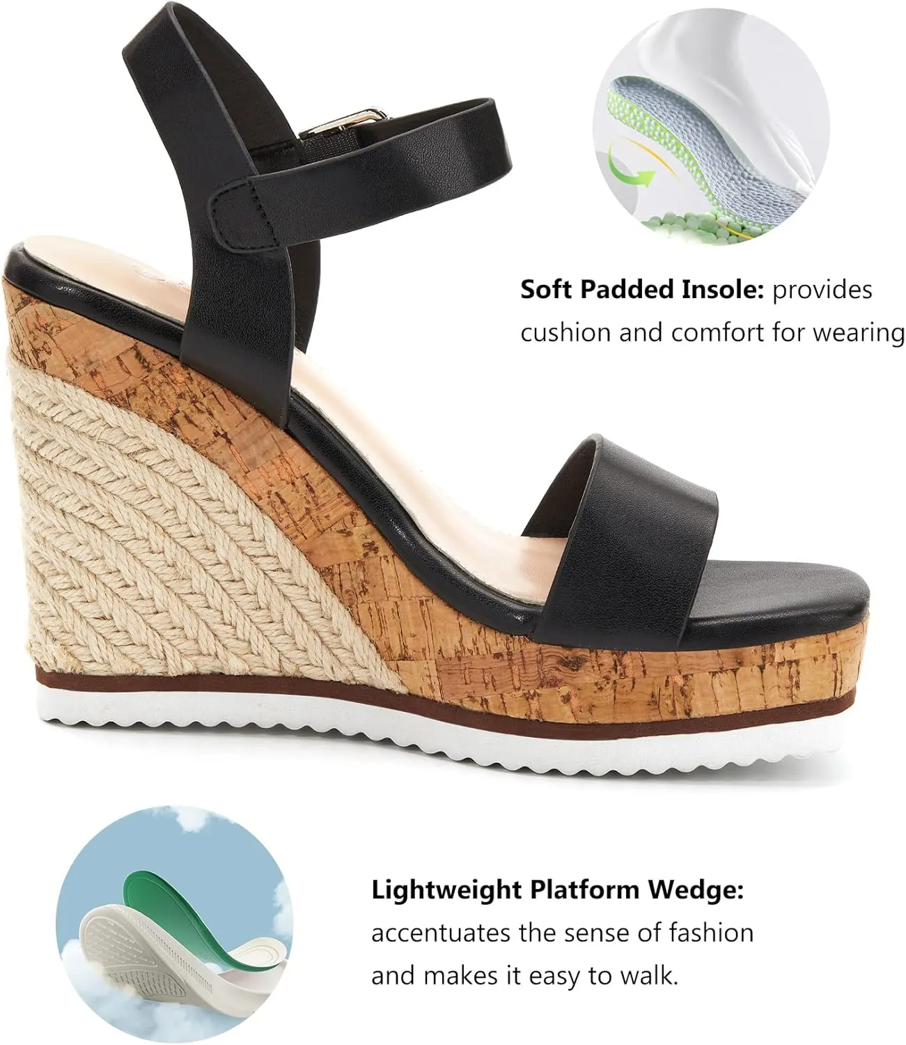 Women's Espadrille Wedge Platform Sandals Open Toe Ankle Buckle Strap Casual Summer Shoes