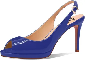 Women's High Heels Platform Peep Toe Pumps Stiletto Heel Slingback Party Dress Office Fashion Shoes Patent Leather Sandal Pumps