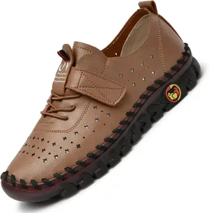 Women's Hollow Beef Tendon Soft Bottom Slip-on Flat Loafers,Fashion Hand Sewing Non-Slip Oxford Breathable Orthotic 4D Pain Relief Comfy Walk Casual Shoes