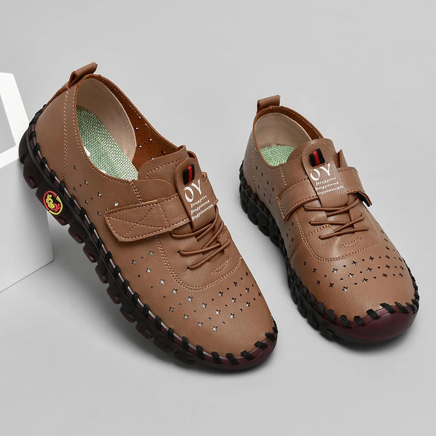 Women's Hollow Beef Tendon Soft Bottom Slip-on Flat Loafers,Fashion Hand Sewing Non-Slip Oxford Breathable Orthotic 4D Pain Relief Comfy Walk Casual Shoes