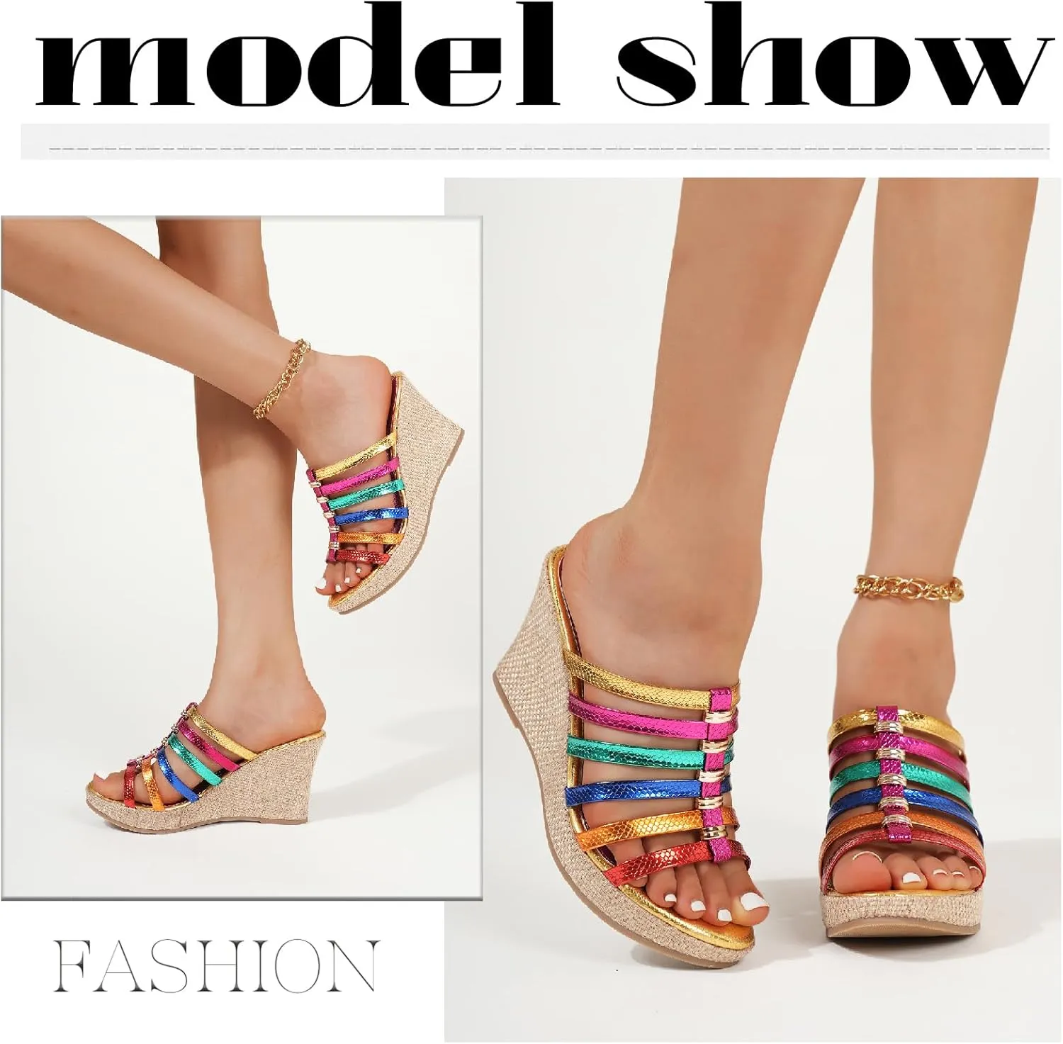 Women's Leather Weave Espadrille Wedge Sandals Fashion Strappy Comfortable Open Round Toe Slip On Platform Slides Summer Outdoor Beach Party Dress Slippers