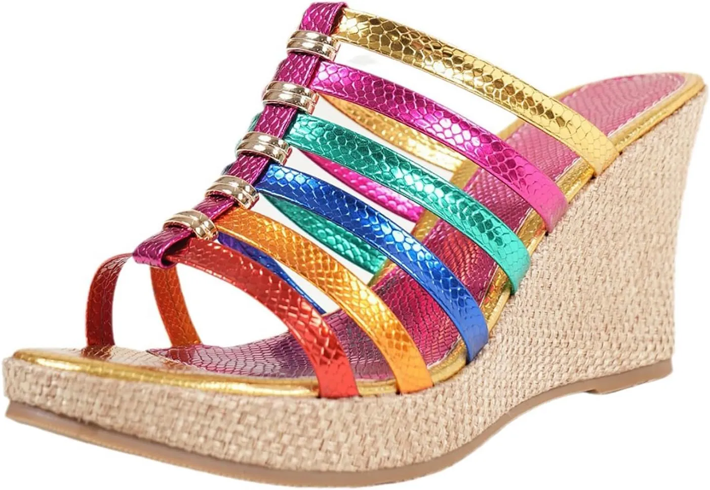 Women's Leather Weave Espadrille Wedge Sandals Fashion Strappy Comfortable Open Round Toe Slip On Platform Slides Summer Outdoor Beach Party Dress Slippers