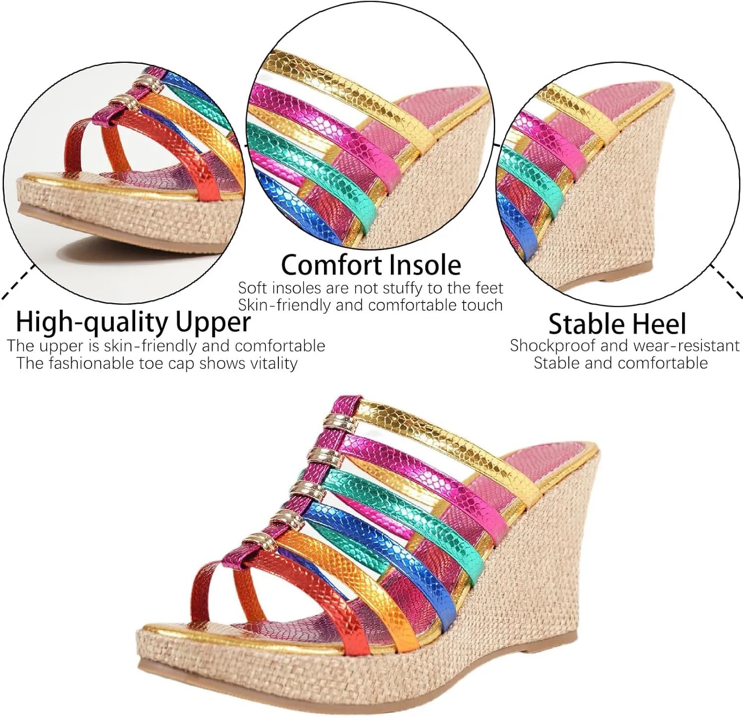 Women's Leather Weave Espadrille Wedge Sandals Fashion Strappy Comfortable Open Round Toe Slip On Platform Slides Summer Outdoor Beach Party Dress Slippers