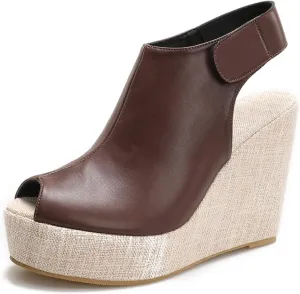Women's Round Peep Toe Platform Wedge Sandals Espadrille 4.5 Inch High Heel Ankle Strap Slingback Wedges Shoes for Women Comfy Dress Summer Sandals Casual Beach