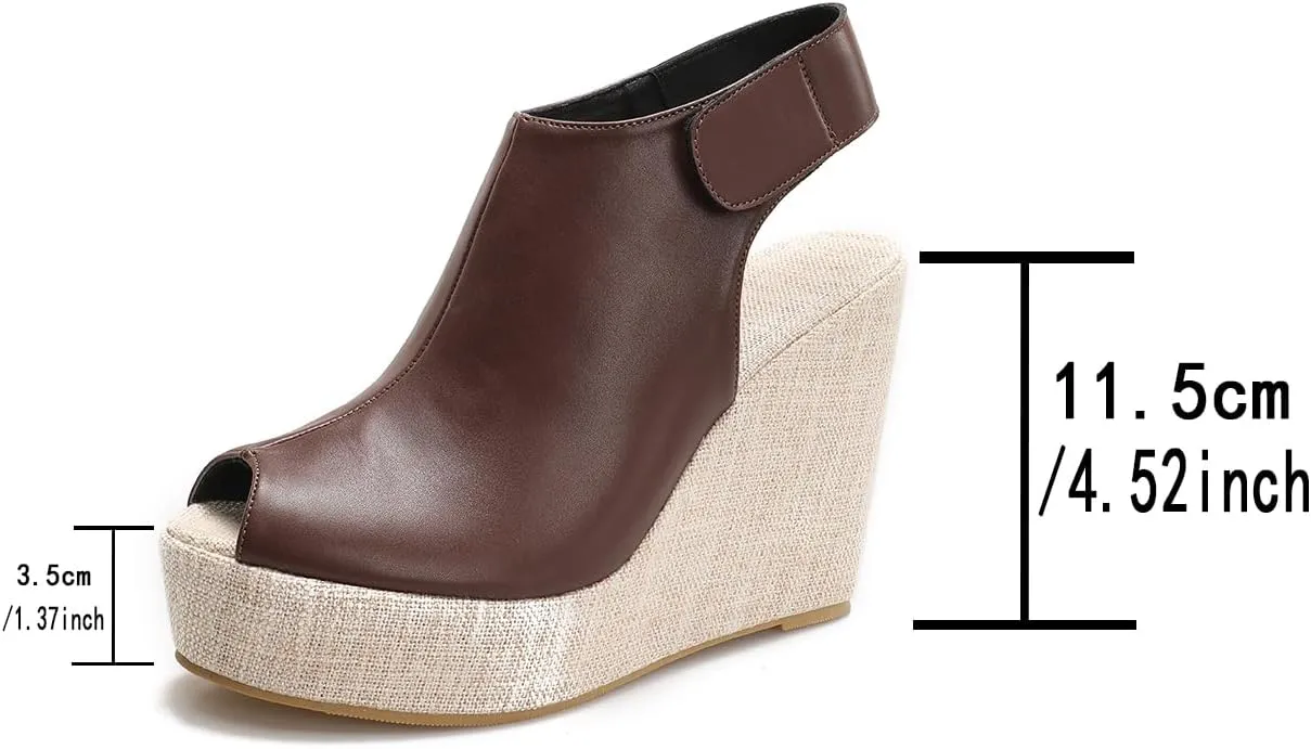 Women's Round Peep Toe Platform Wedge Sandals Espadrille 4.5 Inch High Heel Ankle Strap Slingback Wedges Shoes for Women Comfy Dress Summer Sandals Casual Beach