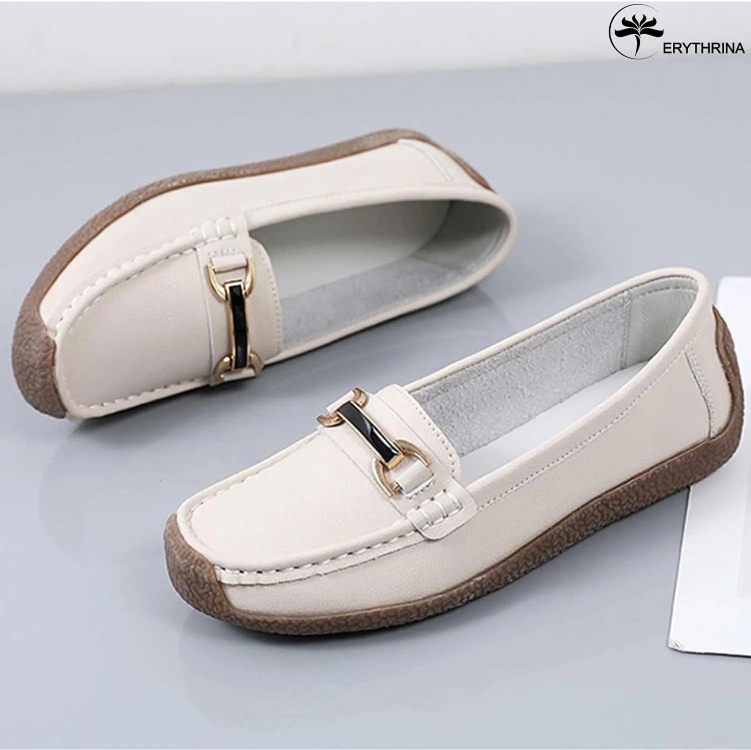 Women's Slip On Flats Loafers Leather Moccasins Walking Shoes Driving Penny Loafer with Anti-Slip Rubber Sole