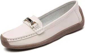Women's Slip On Flats Loafers Leather Moccasins Walking Shoes Driving Penny Loafer with Anti-Slip Rubber Sole