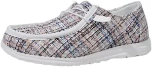 Women's Tweed Casual Slip-on Loafers Canvas Plaid Lightweight Easy Wear Boat Shoes for Outdoor Classic Style Comfortable Trend US 6-10.5