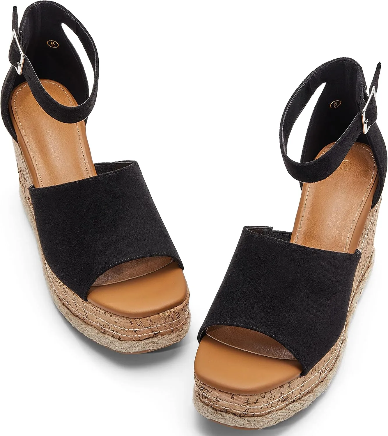 Women's Wedge Platform Espadrille Sandals Braided Open Square Toe Ankle Buckle Strappy Cork Sole Summer Shoes