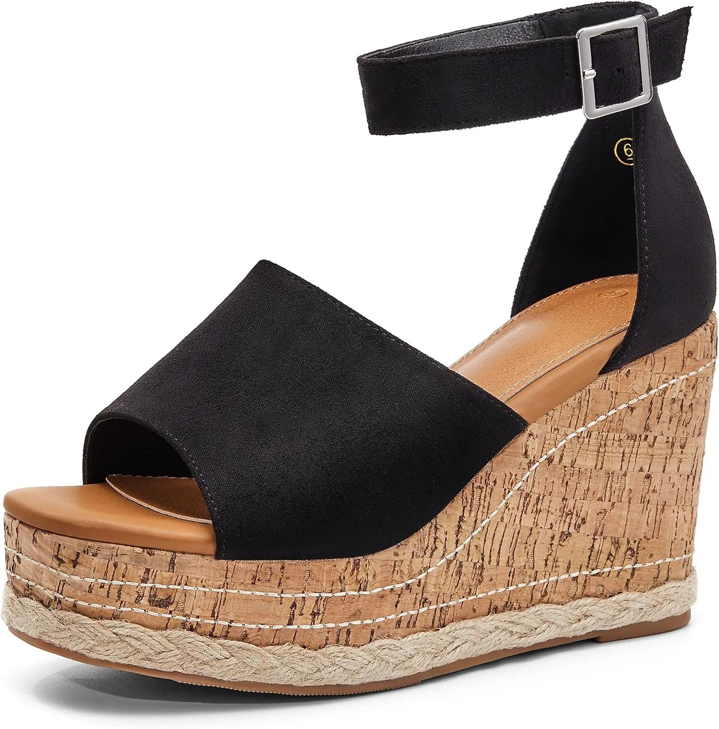 Women's Wedge Platform Espadrille Sandals Braided Open Square Toe Ankle Buckle Strappy Cork Sole Summer Shoes