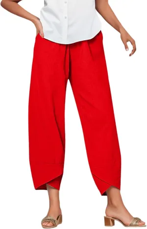 Women's Wide Leg Linen Pants 2025 Summer Elastic High Waisted Palazzo Pants Yoga Flowy Trousers with Pockets