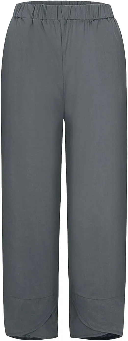 Women's Wide Leg Linen Pants 2025 Summer Elastic High Waisted Palazzo Pants Yoga Flowy Trousers with Pockets
