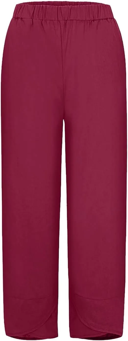 Women's Wide Leg Linen Pants 2025 Summer Elastic High Waisted Palazzo Pants Yoga Flowy Trousers with Pockets