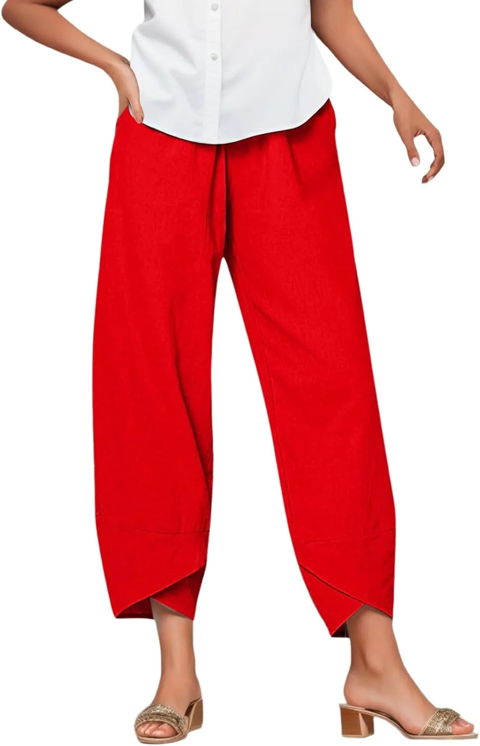 Women's Wide Leg Linen Pants 2025 Summer Elastic High Waisted Palazzo Pants Yoga Flowy Trousers with Pockets