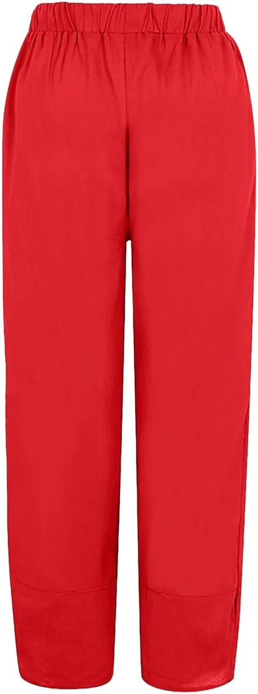Women's Wide Leg Linen Pants 2025 Summer Elastic High Waisted Palazzo Pants Yoga Flowy Trousers with Pockets