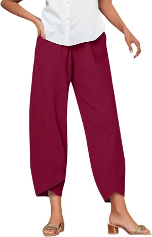 Women's Wide Leg Linen Pants 2025 Summer Elastic High Waisted Palazzo Pants Yoga Flowy Trousers with Pockets