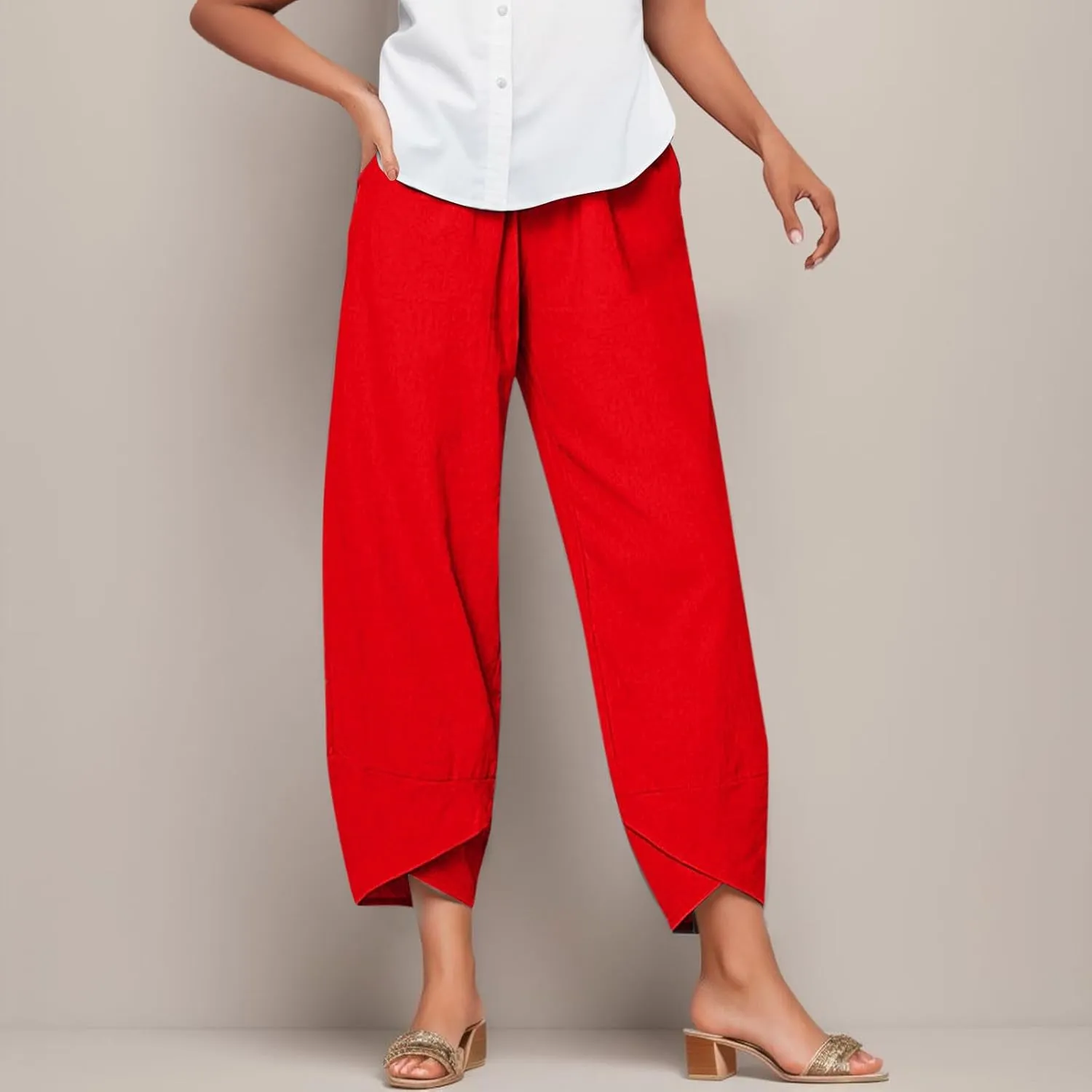 Women's Wide Leg Linen Pants 2025 Summer Elastic High Waisted Palazzo Pants Yoga Flowy Trousers with Pockets