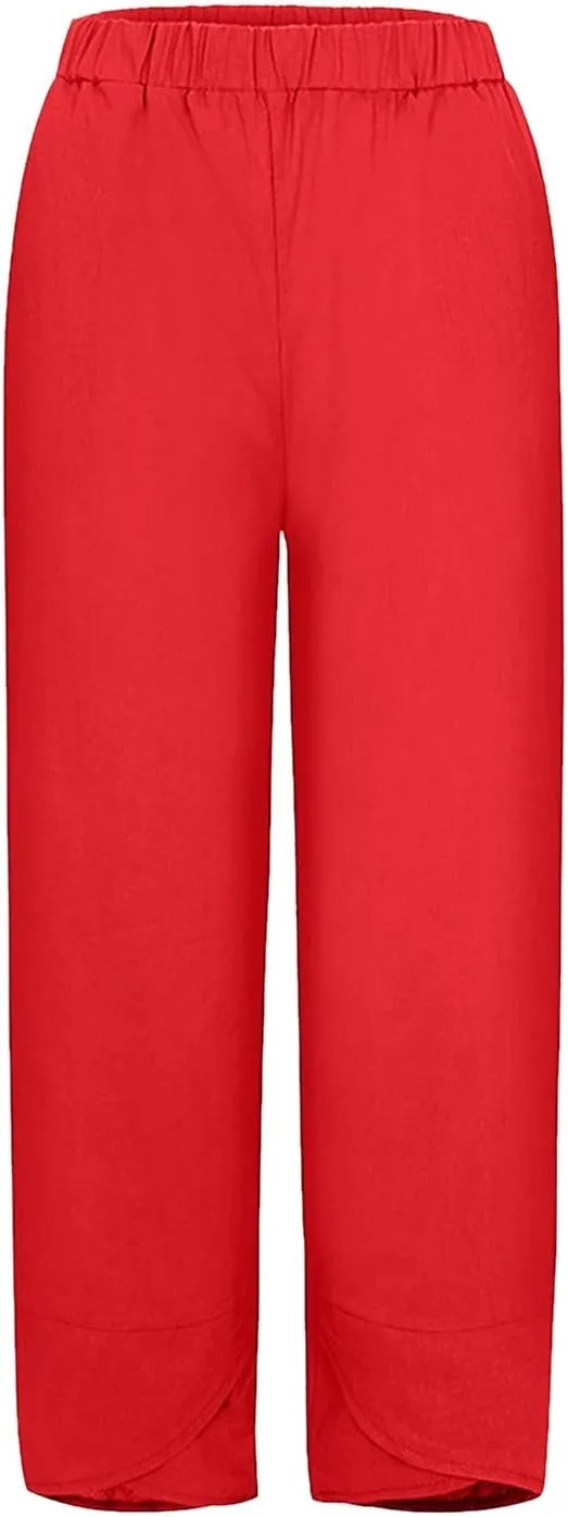 Women's Wide Leg Linen Pants 2025 Summer Elastic High Waisted Palazzo Pants Yoga Flowy Trousers with Pockets