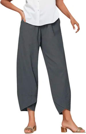 Women's Wide Leg Linen Pants 2025 Summer Elastic High Waisted Palazzo Pants Yoga Flowy Trousers with Pockets