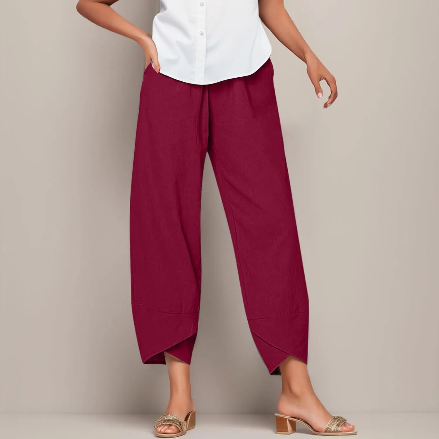 Women's Wide Leg Linen Pants 2025 Summer Elastic High Waisted Palazzo Pants Yoga Flowy Trousers with Pockets