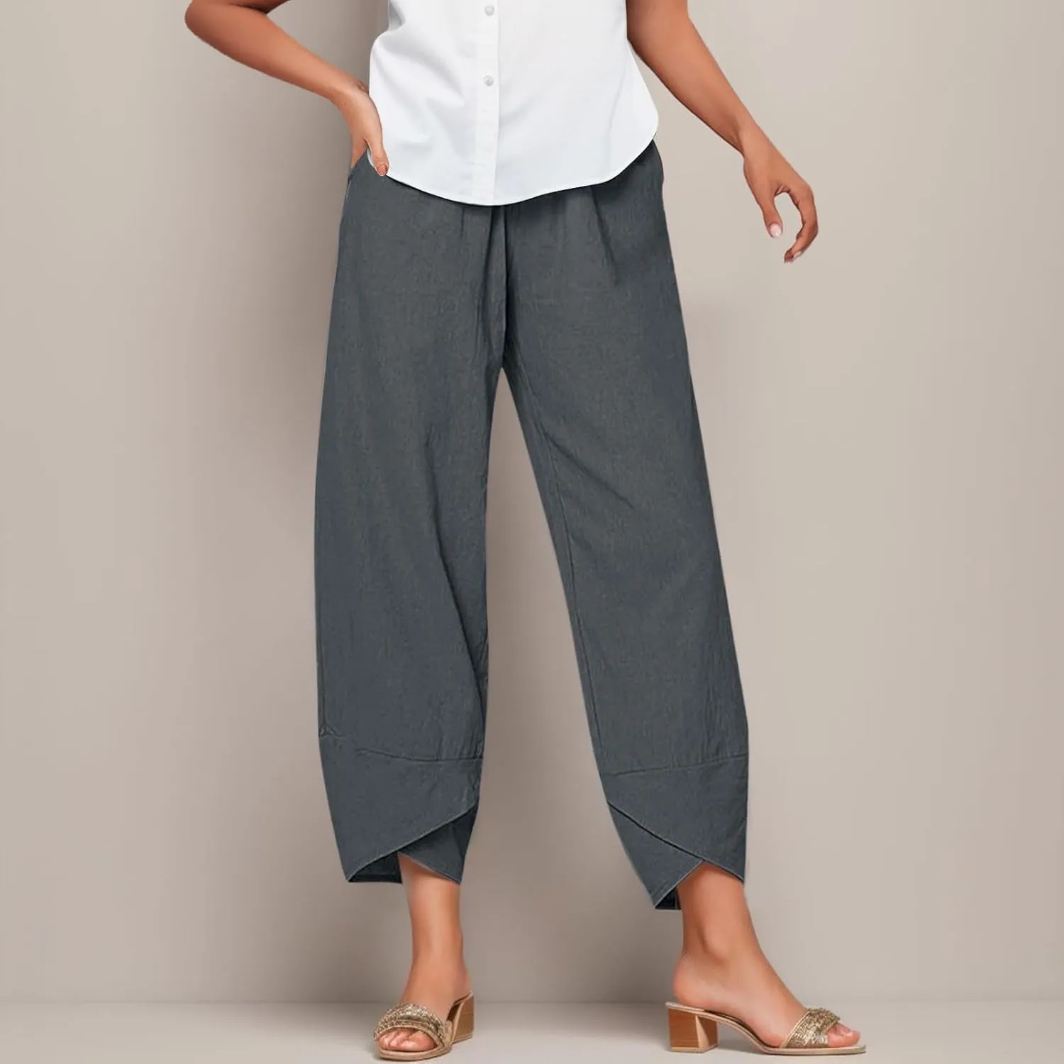 Women's Wide Leg Linen Pants 2025 Summer Elastic High Waisted Palazzo Pants Yoga Flowy Trousers with Pockets