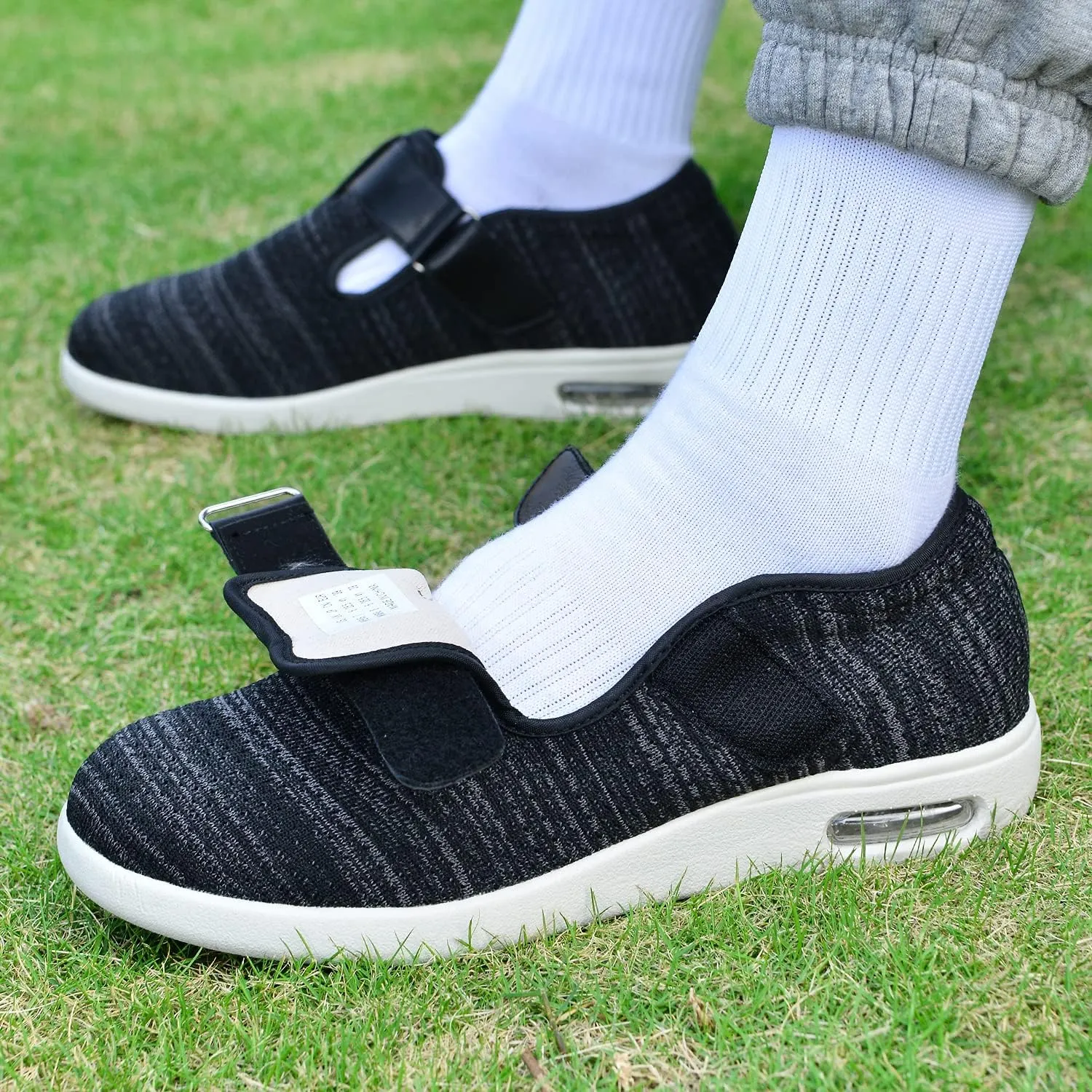 Womens Wide Width Diabetic Shoes with Adjustable Closure Lightweight Breathable for Diabetic Edema Plantar Fasciitis Bunions Arthritis Elderly Swollen Feet Black Gray