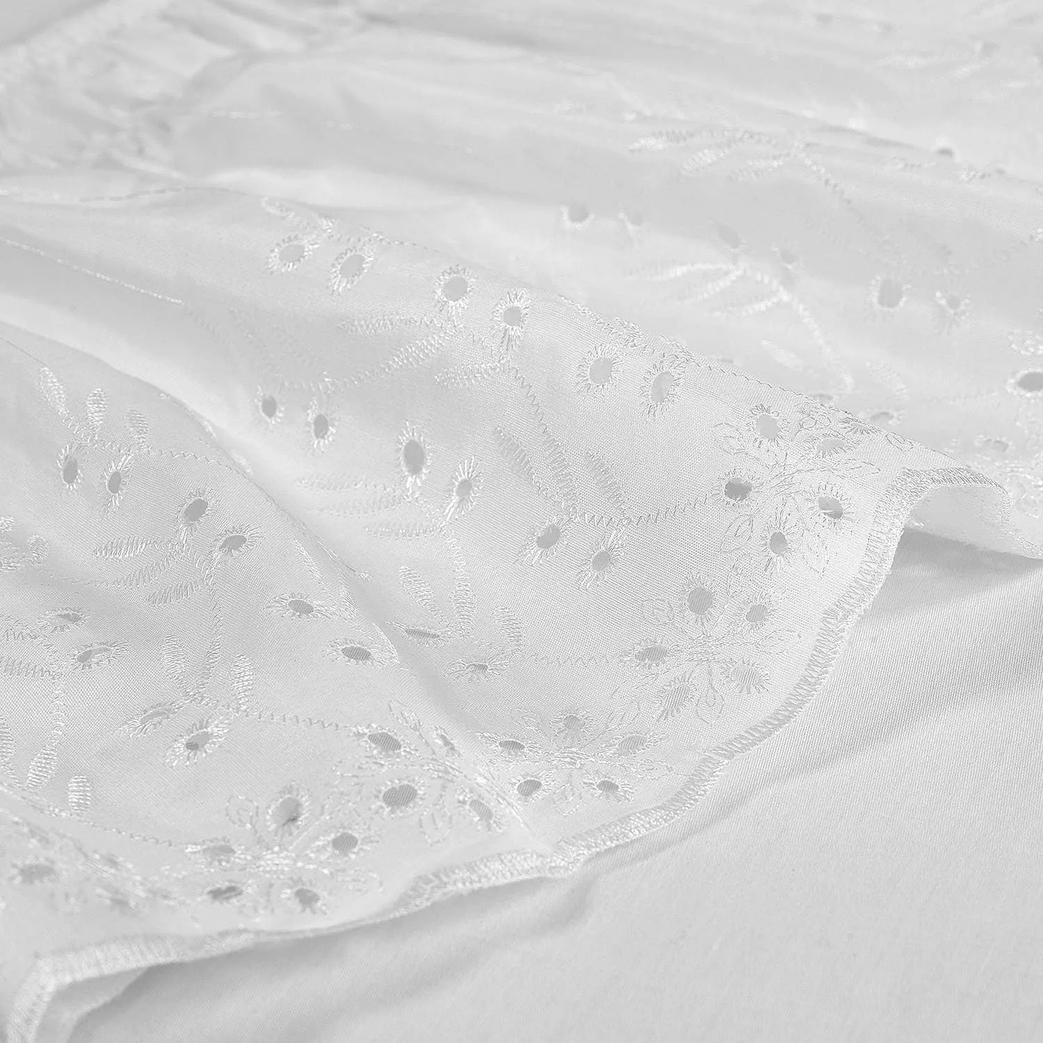 Wrap Around Elastic Eyelet Bed Skirts 14 1/2 Inches Drop Dust Ruffle Three Fabric Sides Easy On/Easy Off Adjustable Polyester Cotton(White Queen/King)