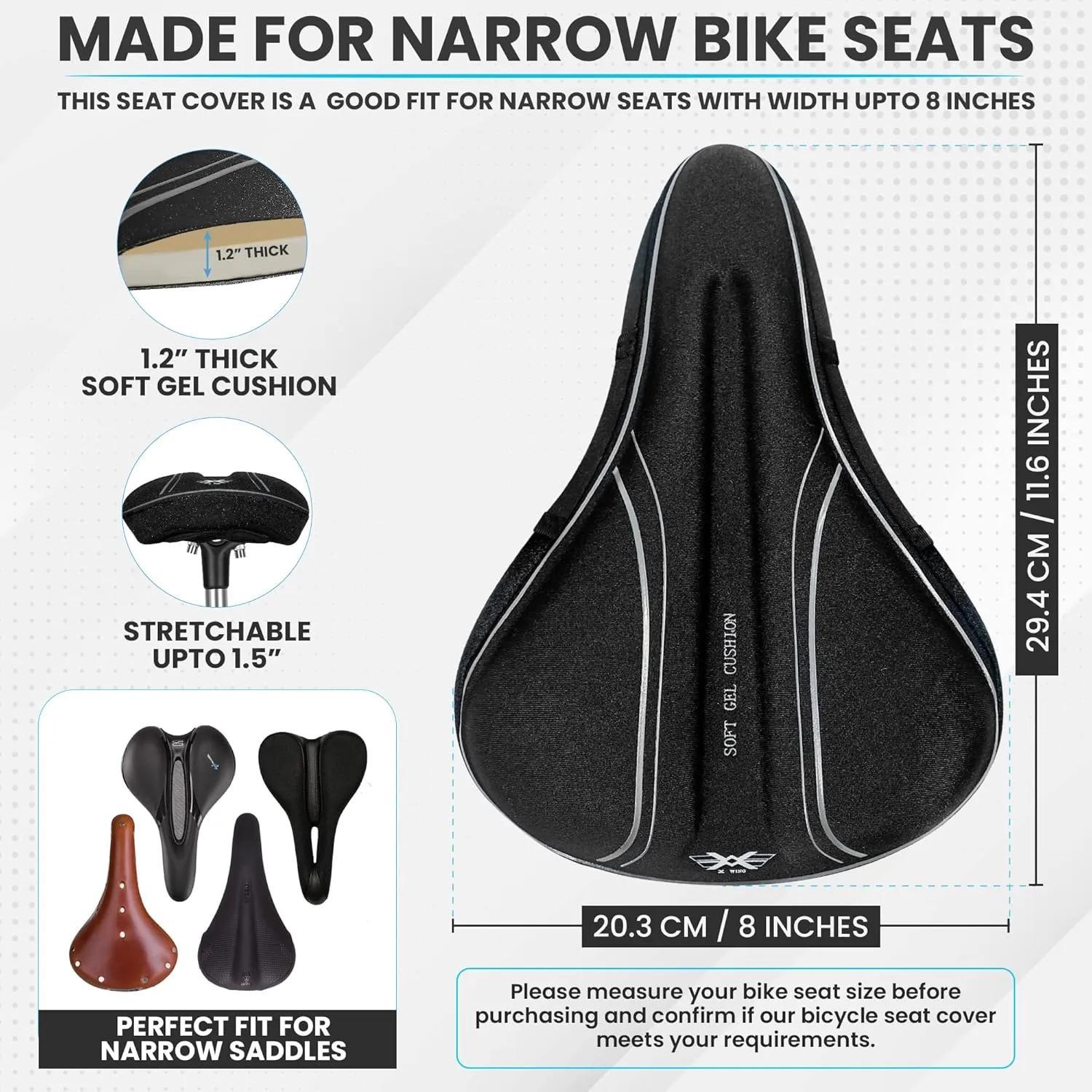 X Wing Bike Seat Cover Padded with Memory Foam OR Gel, Bicycle Saddle Soft for Men Women, Comfort Exercise Cycle Seats Cushion Padded Fits Stationary Bikes, Spin, for Indoor and Outdoor Cycling