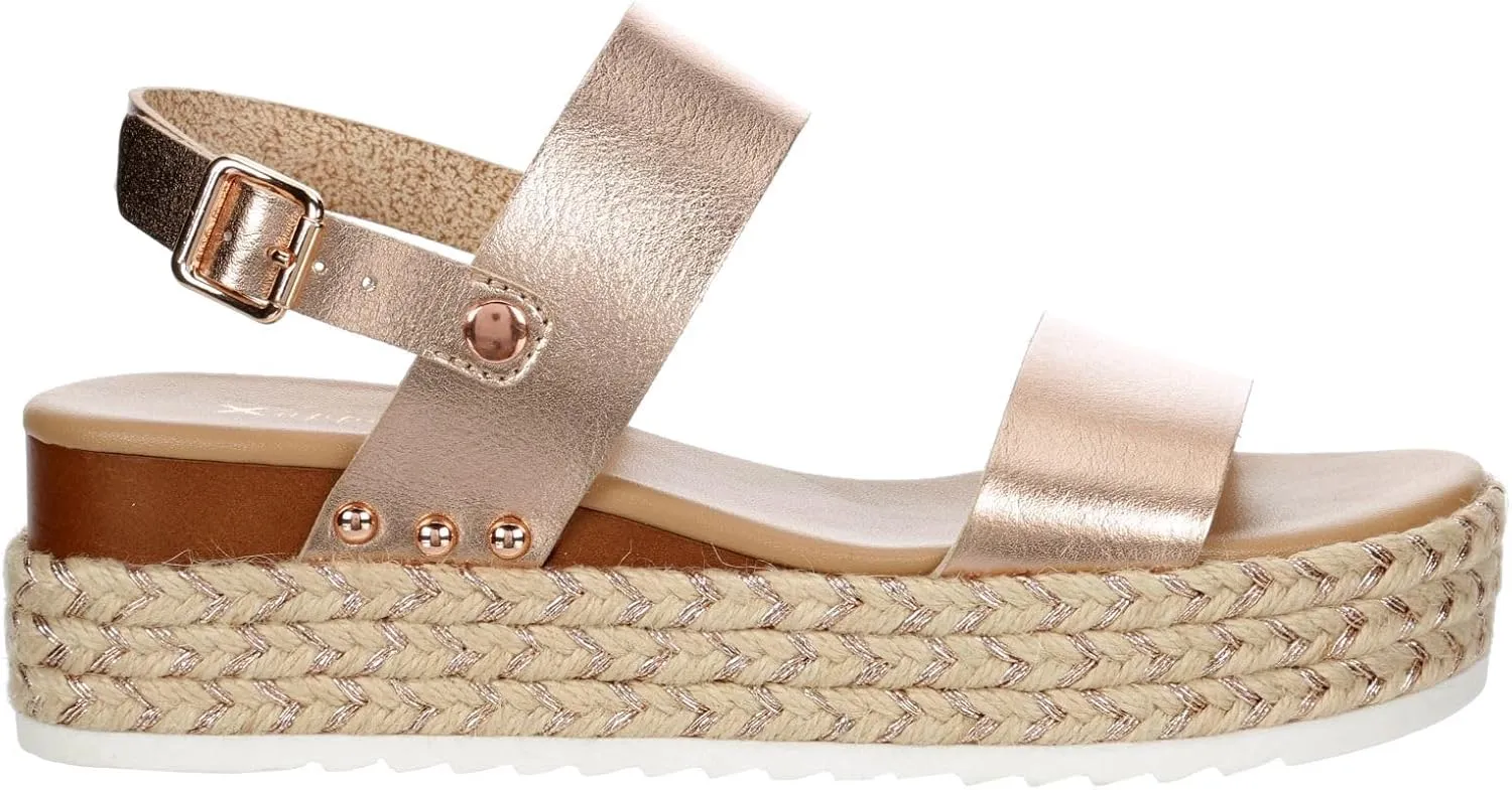 XAPPEAL Amelia - Women's Open Toe Ankle Buckle Strap Casual Platform Espadrille Sandals