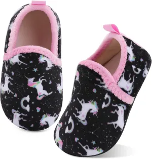XIHALOOK Toddler Boys Girls House Slippers with Microfleece Lining Cozy Household Shoes Non-slip for Kids