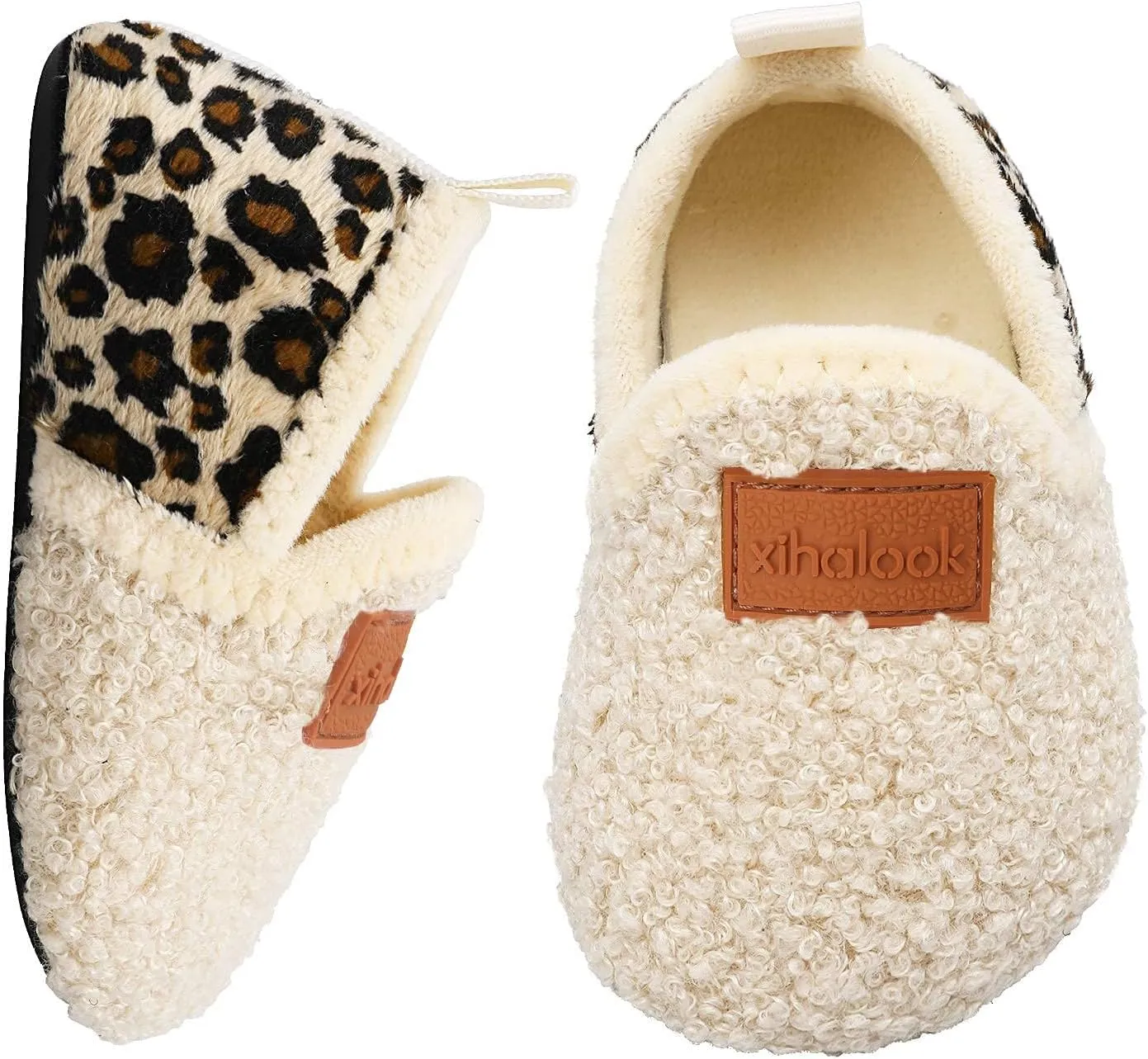 XIHALOOK Toddler Boys Girls House Slippers with Microfleece Lining Cozy Household Shoes Non-slip for Kids