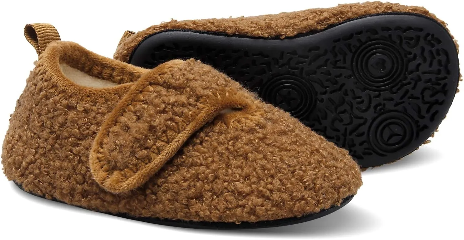 XIHALOOK Toddler Boys Girls House Slippers with Microfleece Lining Cozy Household Shoes Non-slip for Kids