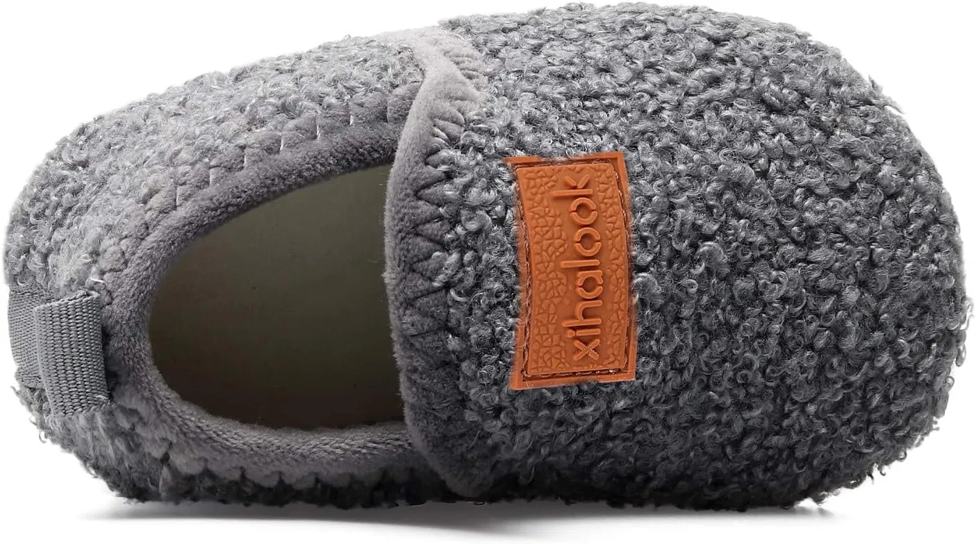XIHALOOK Toddler Boys Girls House Slippers with Microfleece Lining Cozy Household Shoes Non-slip for Kids