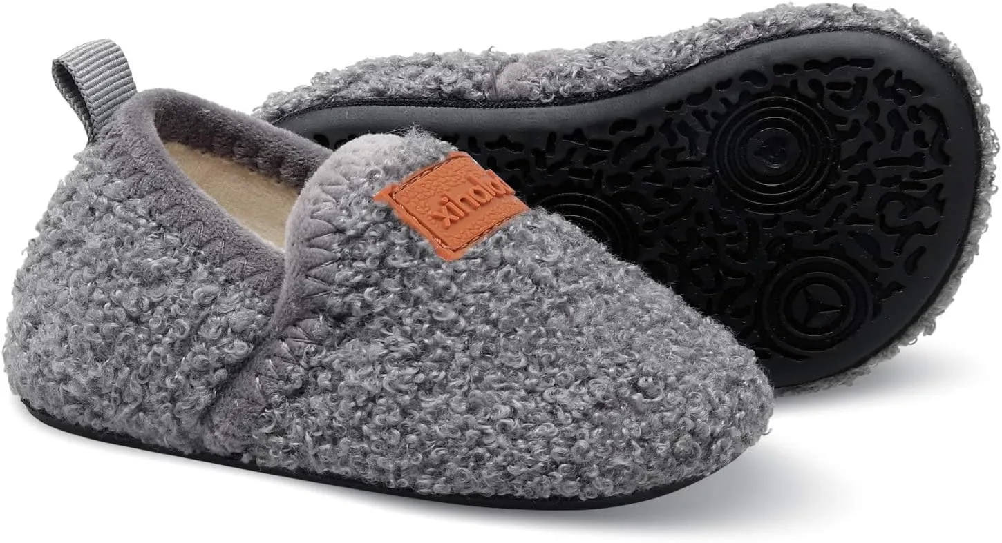 XIHALOOK Toddler Boys Girls House Slippers with Microfleece Lining Cozy Household Shoes Non-slip for Kids