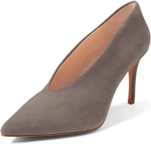 XYD Women's Fashion Suede High Heel Pumps Pointed Toe V Cut Slip On Dress Shoes