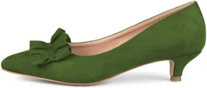 YDN Women Gorgeous Ruffled Kitten Heel Pumps Slip On Suede Pointed Toe Basic Office Court Shoes