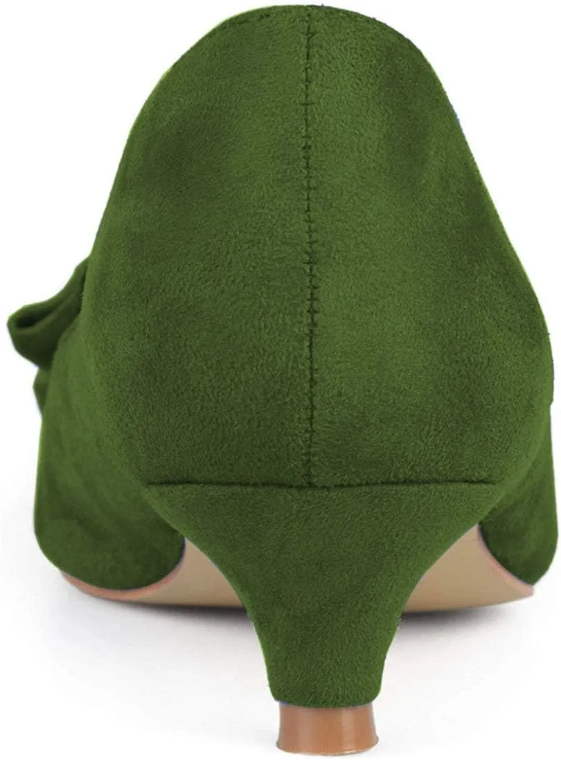 YDN Women Gorgeous Ruffled Kitten Heel Pumps Slip On Suede Pointed Toe Basic Office Court Shoes