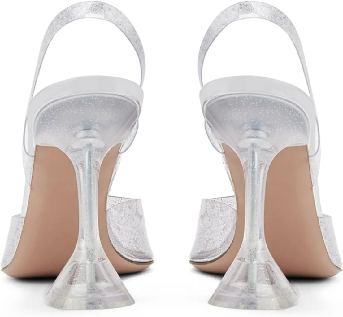YDN Women Transparent Pumps Slingback Slip On Wineglass Slim High Heels Closed Pointed Toe Dress Shoes Dating Wedding Size 4-16 US