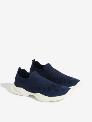 Yellow Navy Knit-Textured Slip-On Shoes