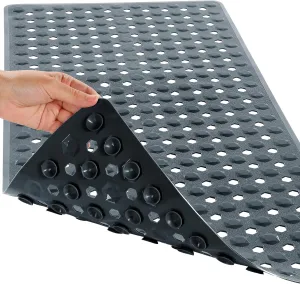 Yimobra Bathtub Shower Mat 34.5 x 15.5, Non Slip Bath Mats for Tub Floor with Drain Hole and Suction Cups, Soft on Feet, Machine Washable, Easy Dry, Dark Grey