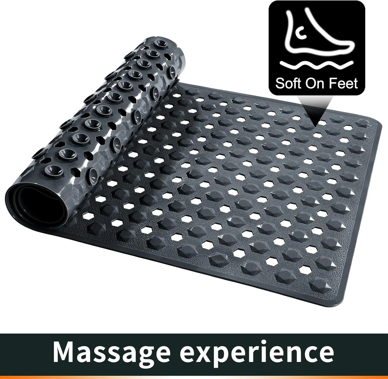 Yimobra Bathtub Shower Mat 34.5 x 15.5, Non Slip Bath Mats for Tub Floor with Drain Hole and Suction Cups, Soft on Feet, Machine Washable, Easy Dry, Dark Grey