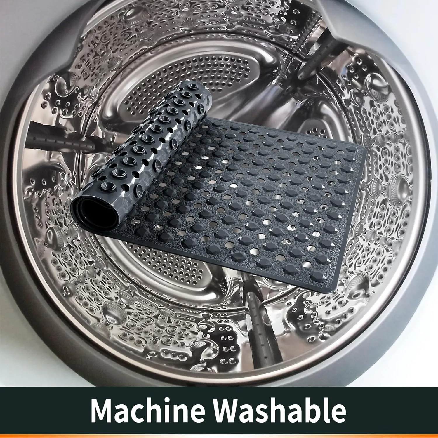 Yimobra Bathtub Shower Mat 34.5 x 15.5, Non Slip Bath Mats for Tub Floor with Drain Hole and Suction Cups, Soft on Feet, Machine Washable, Easy Dry, Dark Grey