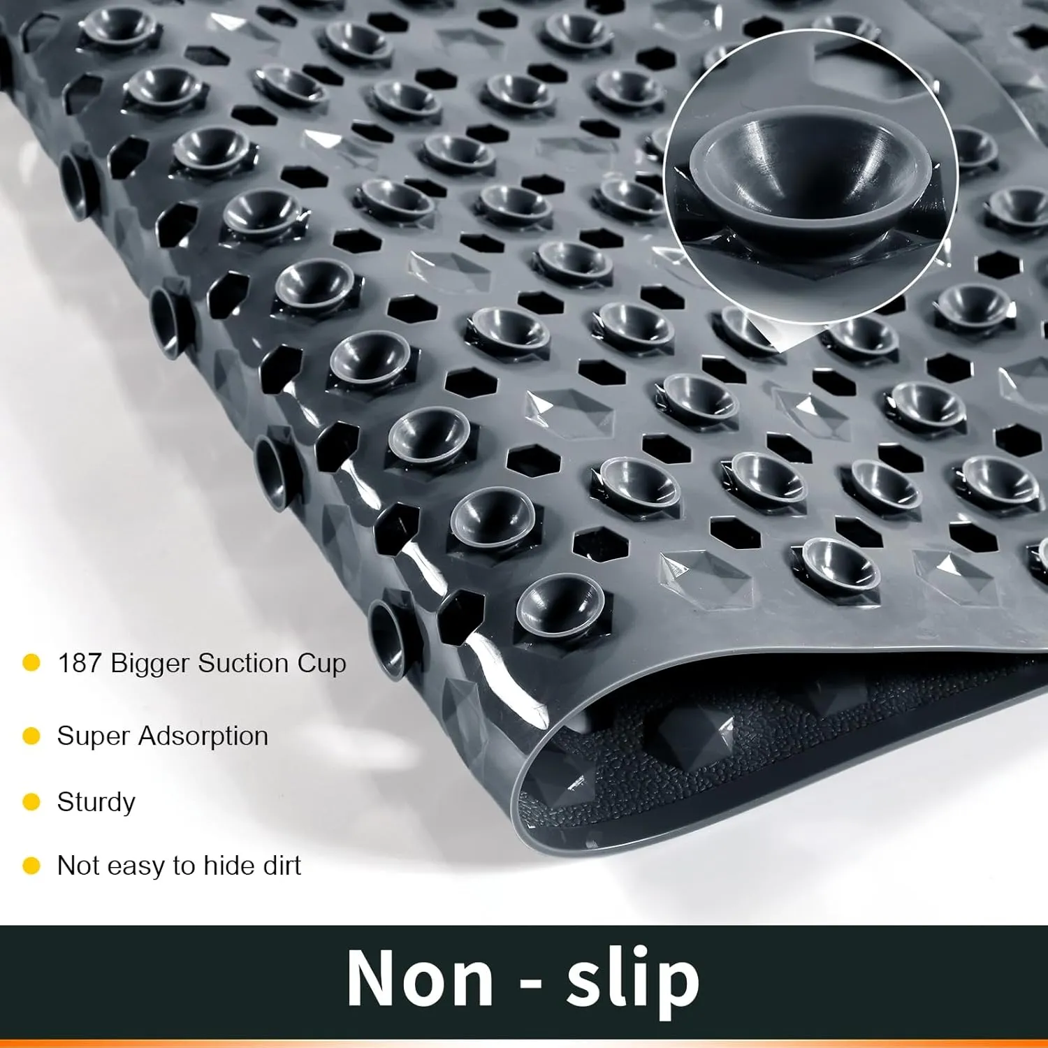 Yimobra Bathtub Shower Mat 34.5 x 15.5, Non Slip Bath Mats for Tub Floor with Drain Hole and Suction Cups, Soft on Feet, Machine Washable, Easy Dry, Dark Grey