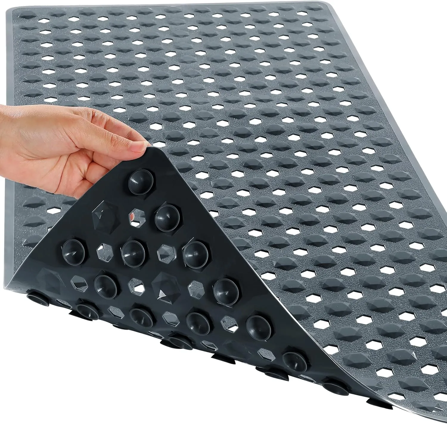 Yimobra Bathtub Shower Mat 34.5 x 15.5, Non Slip Bath Mats for Tub Floor with Drain Hole and Suction Cups, Soft on Feet, Machine Washable, Easy Dry, Dark Grey