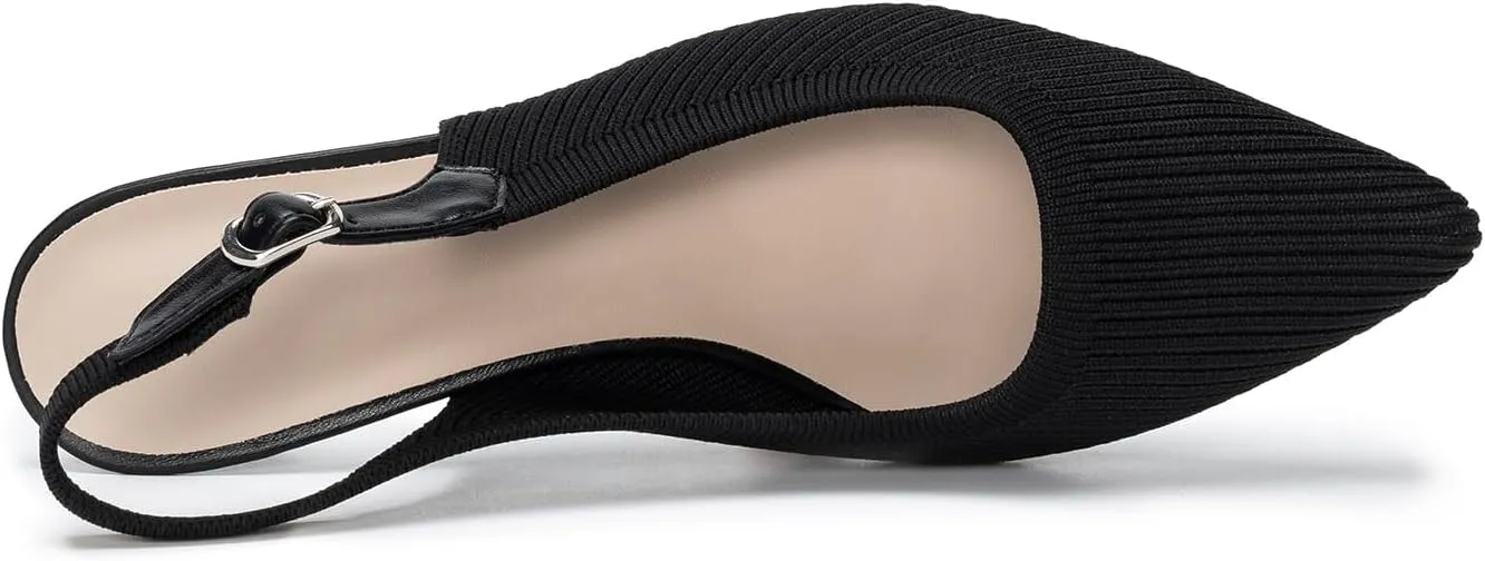 youngshow Pointed Toe Women Pumps, Comfort Slingback Heels with Arch Support, Cute Kitten Heels with Ankle Strap for Womens, Walking Office, Black