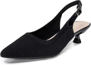 youngshow Pointed Toe Women Pumps, Comfort Slingback Heels with Arch Support, Cute Kitten Heels with Ankle Strap for Womens, Walking Office, Black