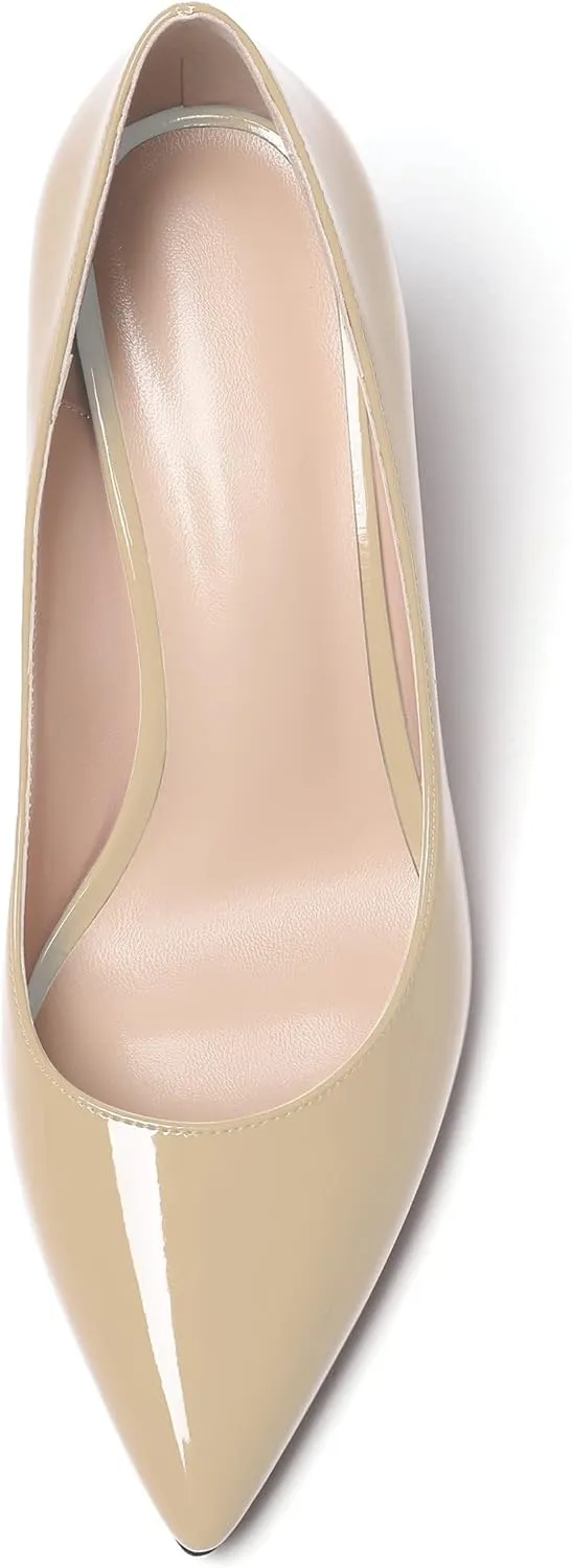 Zamikoo Women's Chunky Heel Pumps Pointy Toe Slip On Classic High Heel Shoes 3.35 Inches