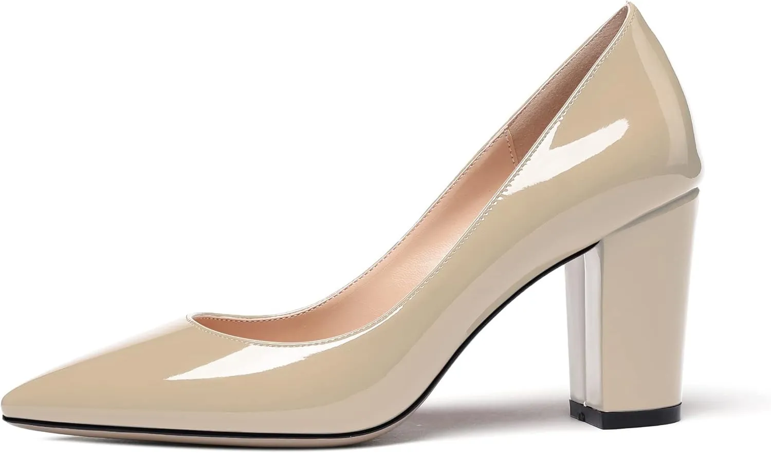 Zamikoo Women's Chunky Heel Pumps Pointy Toe Slip On Classic High Heel Shoes 3.35 Inches