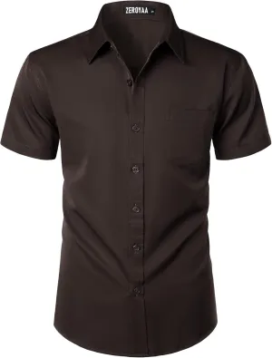 ZEROYAA Men's Casual Urban Stylish Slim Fit Short Sleeve Button Up Dress Shirt with Pocket